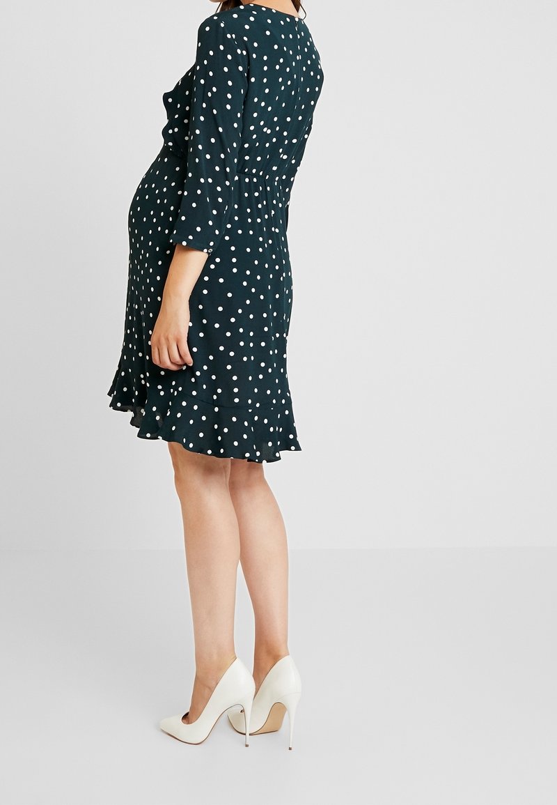 Robe Cocktail Seraphine Bleu à Pois – Taille 34 (EU), Manches 3/4, Style élégant Et Plissé