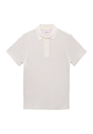 Poloko s krátkym rukávom v off-white farbe s textúrovanou pletenou látkou, klasickým golierom a trojica gombíkov na výstrihu.