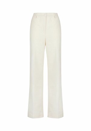 Crèmekleurige wijde broek van ribbelstof, met een hoge taille, twee voorzakken en een nette afwerking aan de zoom.