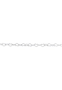 Sterling silver kæde med sammenkoblede hjerteformede elementer. Designet er delikat med en poleret finish, der elegant reflekterer lyset.