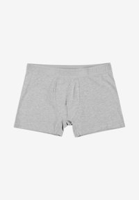 Szare bokserki wykonane z miękkiego materiału, z dopasowanym krojem, elastycznym pasem z wytłoczonym logo i przednim panelem.