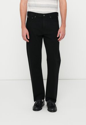 Sorte denim jeans med straight leg-design, med en knaplukning, bæltestropper og en minimalisk stil uden udsmykninger.