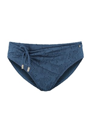 Blauwe slip met kantjes in een textuurdesign, verstelbare taille met trekkoord en metalen accenten. Zacht materiaal met een taille die net boven de heupen zit.