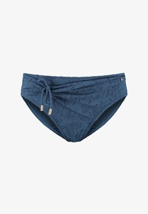 Blauwe slip met kantjes in een textuurdesign, verstelbare taille met trekkoord en metalen accenten. Zacht materiaal met een taille die net boven de heupen zit.