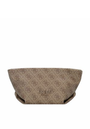 Sac en textile marron avec un motif géométrique, logo embossé et une forme structurée aux bords arrondis. Design minimaliste sans accents métalliques.