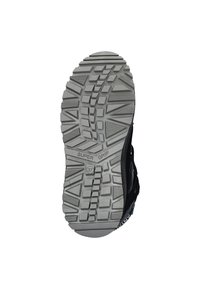 Black athletic shoe sole with a textured gray rubber surface, featuring deep grooves and a "SUPER GRIP" label for enhanced traction.