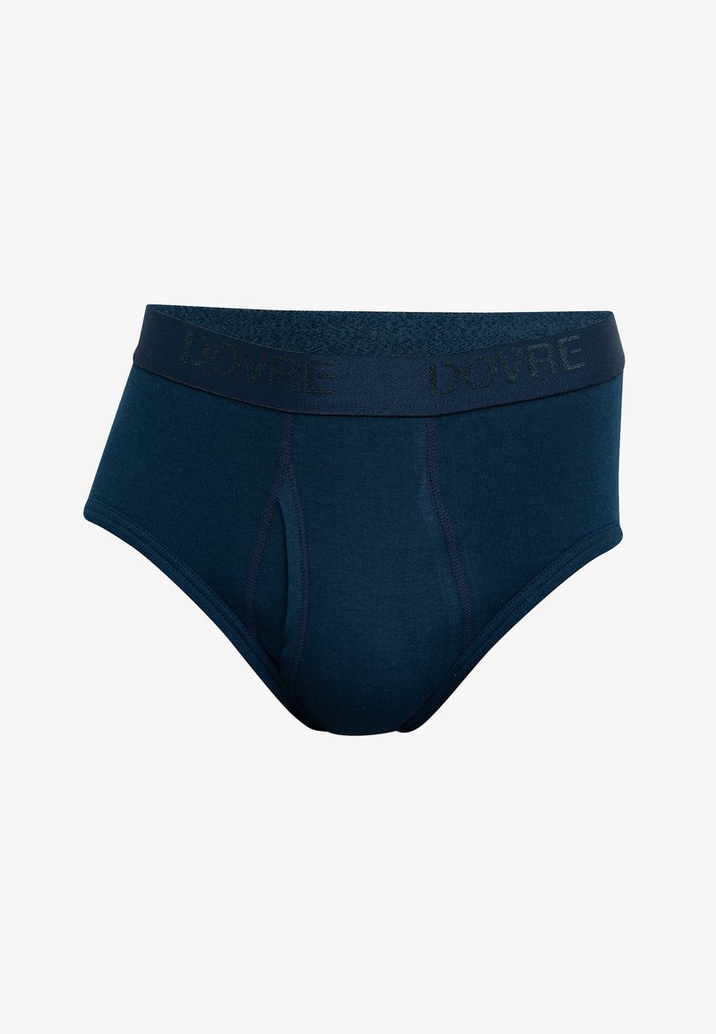 Herre-boksershorts i mørk marineblå, med en myk elastisk midjebånd med 'DOVRE'-logo. Glatt bomullsmateriale med en tettsittende passform og forsterkede sømmer.