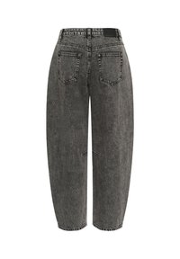 Dámske čierne džínsy s vysokým pásom, voľného strihu, s kyslíkovým umývaním, dvoma zadnými vreckami a koženou nášivkou s logom na opasku.