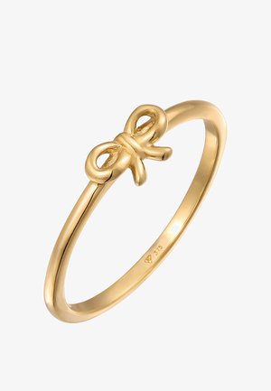 Goldring mit einem SchleifenDesign oben, mit einer glatten, polierten Oberfläche. Der Ringband ist schlank und rund, mit hochwertiger Punze.