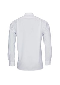 Weißes Langarmhemd mit klassischem Kragen, aus glattem Stoff gefertigt, mit geknöpften Manschetten und geradem Rückendesign.