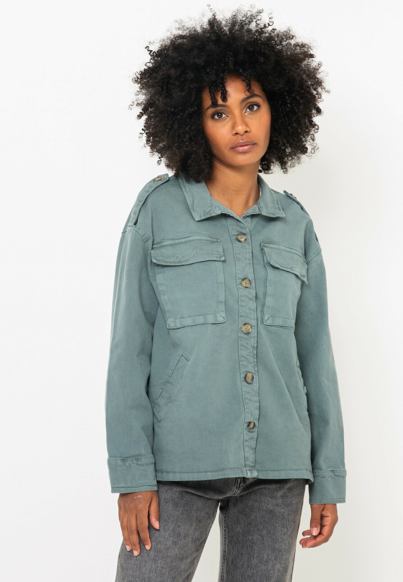 veste en jean kaki camaieu