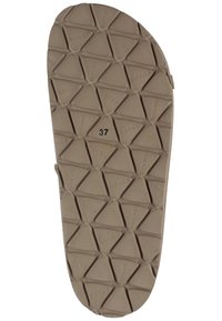 Solletta di scarpa beige con motivo triangolare testurizzato, caratterizzata dal logo del marchio "Rohde" stampato in varie sezioni e taglia contrassegnata come "37."