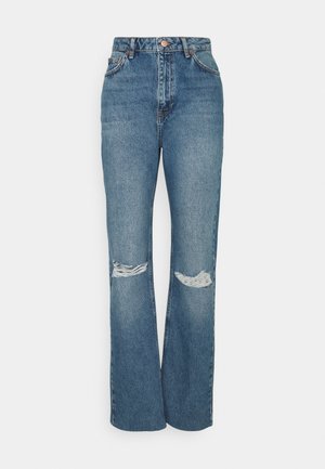 HIGH WAIST RAW HEM DESTROYED - Jeans relaxed fit - blue