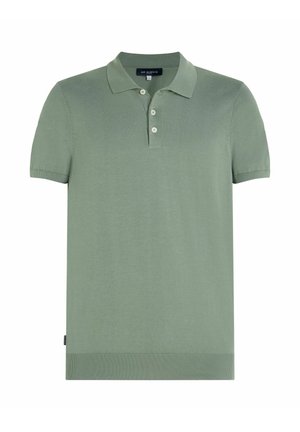Lichtgroen poloshirt met korte mouwen, een kraag en drie witte knopen, gebreide zoom en een klein logolabel aan de linkerkant.