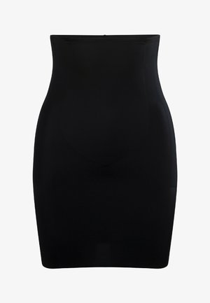 Sorte højtaljede blyantskørt lavet af glat stof, med et tætsiddende design og sømløse kanter for en slank silhuet.