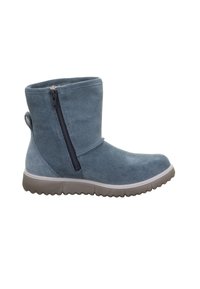 Blaue Wildleder-Ankle Boots mit seitlichem Reißverschluss, runder Spitze und strukturierten Gummisohle. Verfügt über ein weiches Futter und eine Zuglasche an der Ferse.