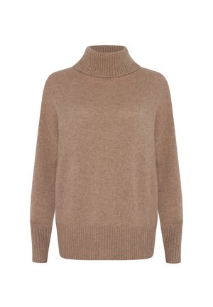 Lichtbruin, geribbeld turtleneck truitje met lange mouwen en een relaxed fit. Zachte textuur met een gladde afwerking. Eenvoudig, veelzijdig ontwerp.