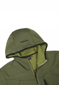 Groene hoodie met ritssluiting, met een gestructureerde, geribbelde buitenkant, verstelbare kap en een binnenvoering in een lichtere groene tint. Voorzien van een borstzak.