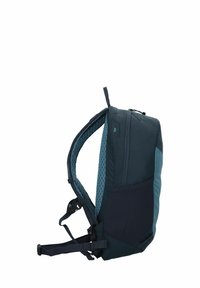 Mochila azul marino con un bolsillo lateral texturizado, correas ajustables y un panel trasero de malla acolchada para mayor comodidad y transpirabilidad.