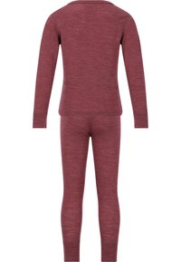 Bordeaux lange mouwen top en legging set, gemaakt van zacht, textuur materiaal. Heeft een eenvoudig ontwerp en een strakke pasvorm, geschikt voor lagen.