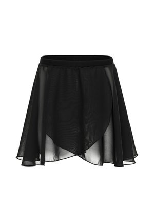 Schwarzer Chiffonrock mit elastischem Bund, schichtweisem Design und fließendem Saum. Leichter Stoff mit halbtransparenter Optik.