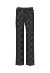 Wide-leg pants in a black and grey zigzag pattern; made of textured fabric with an elastic waistband for comfort and ease of wear.
