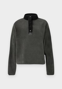 Σκούρο πράσινο φλις πουλόβερ με μαύρο ψηλό γι�ακά, διαθέτει κουμπιά σναπ και υφάσματος με υφή για επιπλέον ζεστασιά.