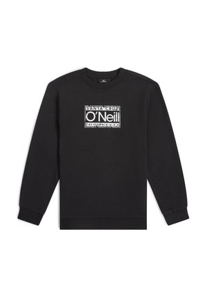 Schwarzer Sweatshirt aus Baumwollmischgewebe. Verfügt über ein weißes, grafisches Logo in der Mitte der Brust mit strukturierten Details. Lange Ärmel und Rundhalsausschnitt.