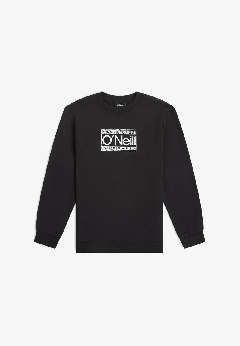 Sudadera negra de tejido mezcla de algodón. Presenta un logo gráfico blanco centrado en el pecho con detalles texturizados. Mangas largas y cuello redondo.
