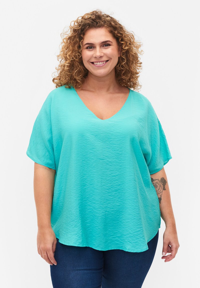 Zizzi SHORT SLEEVED VNECK Bluse turquoise/turkis Zalando.dk