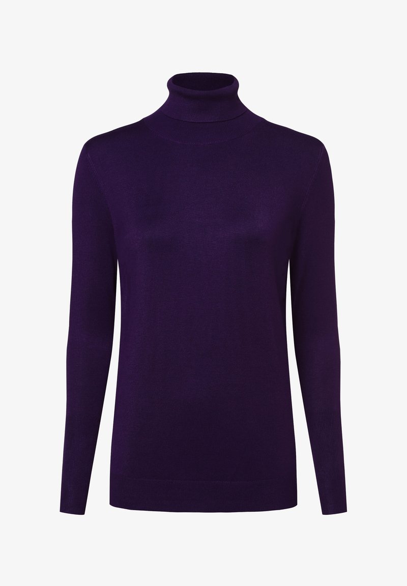 Lila Rollkragenpullover mit langen Ärmeln und taillierter Passform, gefertigt aus glattem, leichtem Stoff mit einem subtilen Glanz.