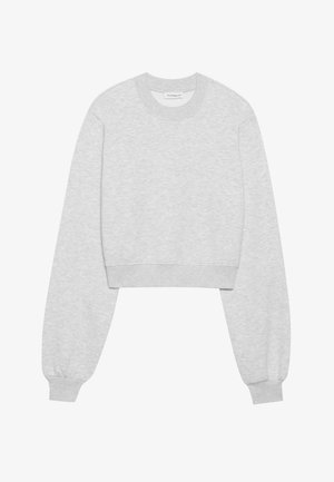 Klasisks un īsās pelēkās krāsas džemperis, ar garām piedurknēm, apaļu kakla izgriezumu, ribotām aprocēm un smalku tekstūru.