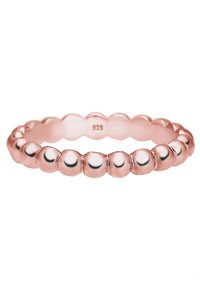 Rosa vergoldeter Ring mit einem Perlenmuster und abwechselnden glatten und strukturierten Kugeln. Mit "925" für den Sterlingsilbergehalt gekennzeichnet.