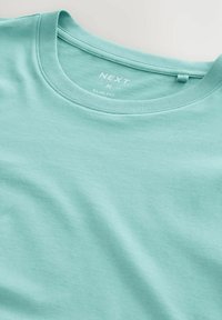 Slim fit tričko v svetlom mätovom zelenom bavlnenom materiáli, s okrúhlym výstrihom a značkovou nálepkou "NEXT" potlačenou vo vnútri goliera.