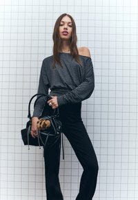 Bershka STRIPED LONG-SLEEVE - Bluza - dark grey