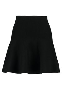 Svart utsvängd kjol av mjukt tyg, med hög midja, slät yta och en bred, flödande form, lämplig för olika tillfällen.