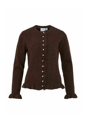 VILA, KNITTED CARDIGAN VIJACIA FRILL - Gilet - coffee bean