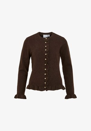 VILA, KNITTED CARDIGAN VIJACIA FRILL - Gilet - coffee bean