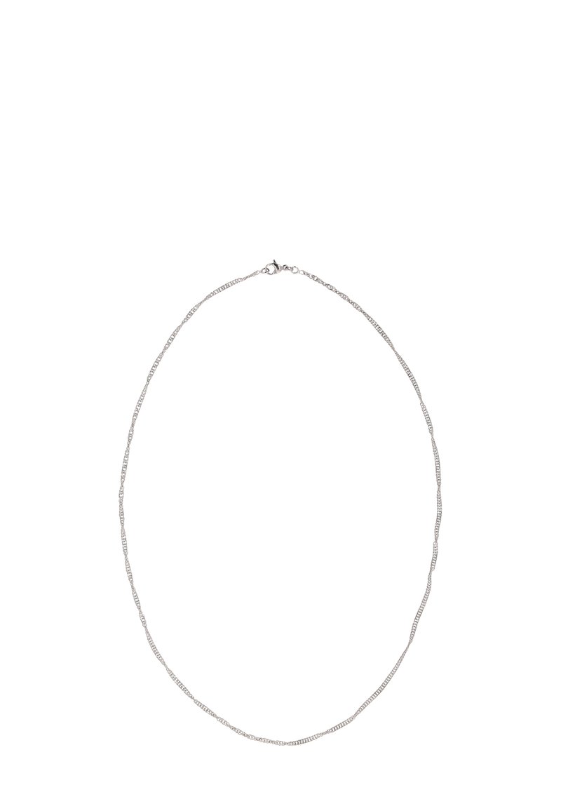 Sølv kædne med ovale led med vekslende teksturer. Enkelt design med en klipslås.