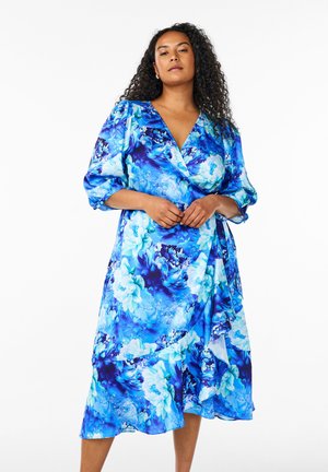 Zizzi Jurk - blue splash flower
