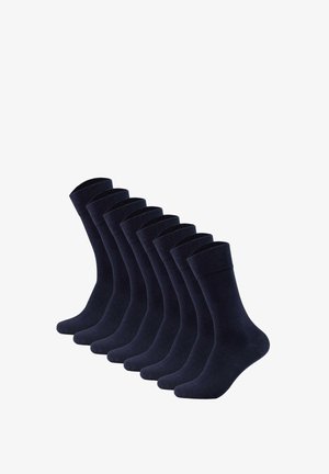 Navyblauwe katoenen sokken, met een soepele textuur en geribbelde manchetten. Set van tien, elk met een crewlengte en versterkte teen.