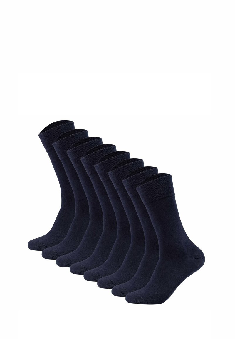 Calcetines de algodón azul marino, con una textura suave y puños acanalados. Juego de diez, cada uno con longitud hasta el tobillo y puntera reforzada.