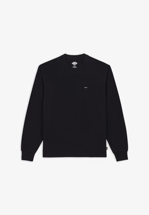 Zwart langemouwen t-shirt gemaakt van katoen, met een ronde hals en ribgebreide manchetten, voorzien van een klein merkembleem op de borst.