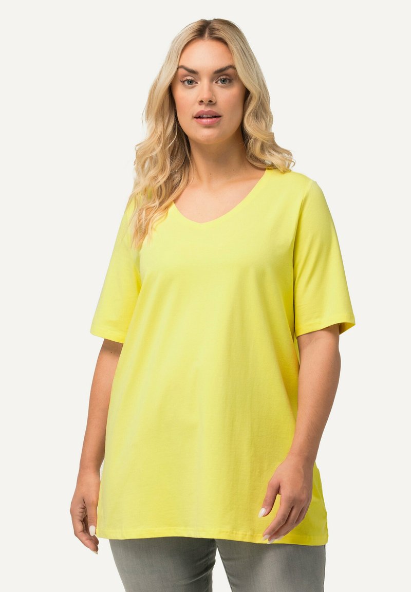 Ulla Popken V-AUSSCHNITT HALBARM - T-shirt basic - lemon yellow