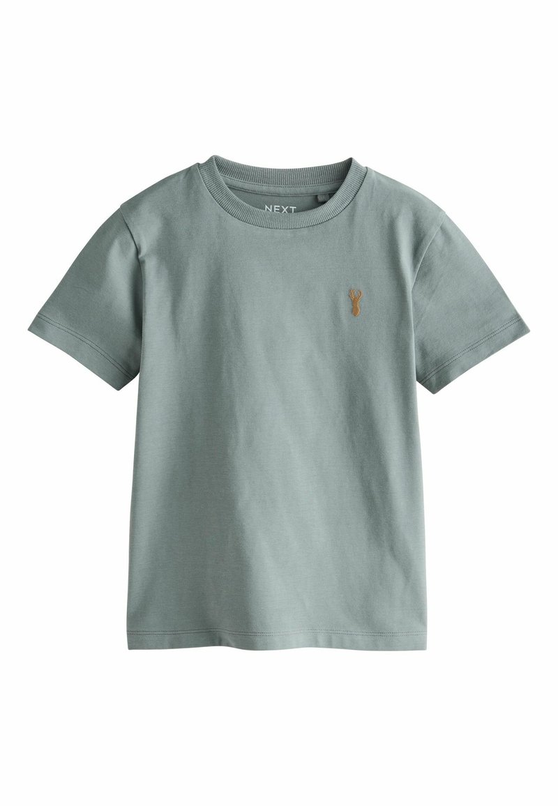 Light green cotton t-shirt with short sleeves and a round neck. Features a small gold lobster embroidery on the chest.