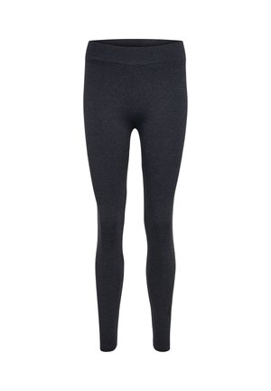 Ciężko szare elastyczne legginsy z wysokim stanem, dopasowanie na pełną długość, bezszwowy design do ubrań sportowych lub codziennego użytku.