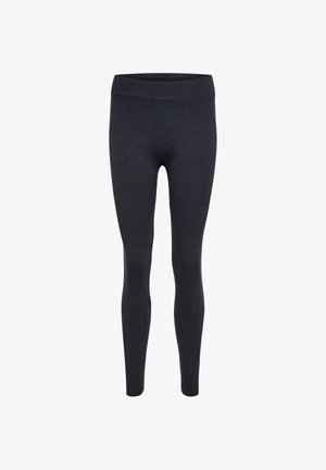 Ciężko szare elastyczne legginsy z wysokim stanem, dopasowanie na pełną długość, bezszwowy design do ubrań sportowych lub codziennego użytku.