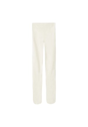 Pantalon ajusté de couleur crème avec une texture lisse et sans motifs ni éléments visibles. Le design présente une taille haute et une coupe droite.