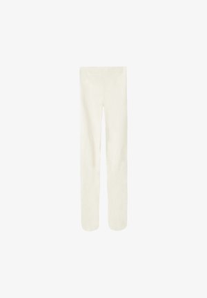 Pantalon ajusté de couleur crème avec une texture lisse et sans motifs ni éléments visibles. Le design présente une taille haute et une coupe droite.