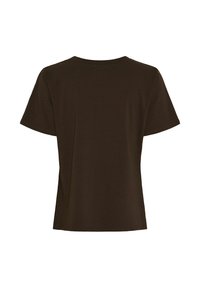 Brun T-shirt med korte ærmer lavet af blødt stof, med en enkel rund halsudskæring og lige kant, uden synlige mønstre eller detaljer.